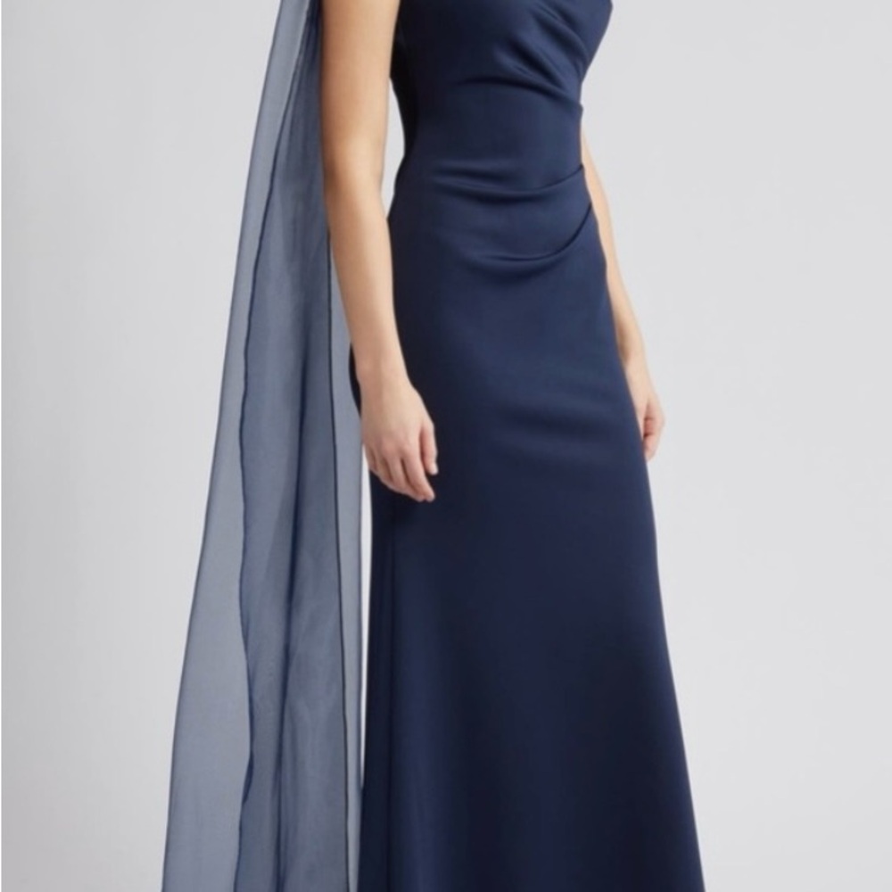 Eliza J One Shoulder Navy Gown